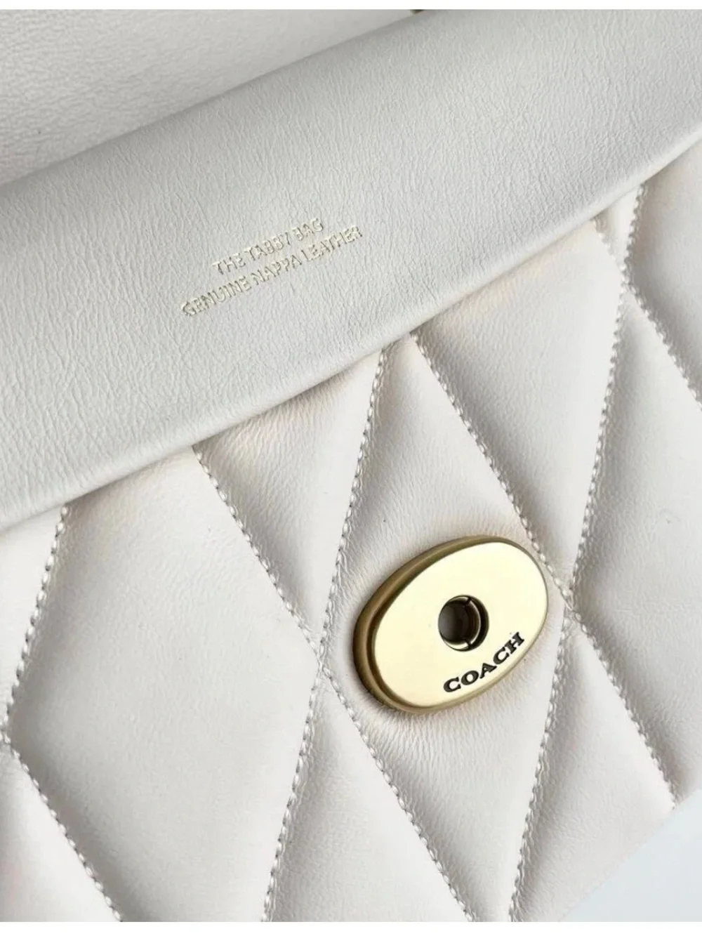 Coach Tabby 26 Quilted Shoulder Bag in Chalk with Brass Hardware